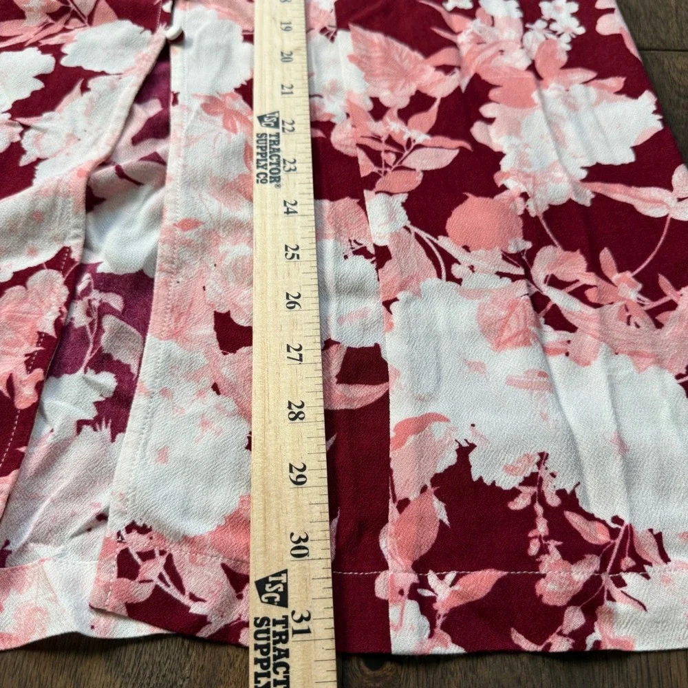 Chelsea28 Floral Midi Skirt Women Medium‎ Burgundy Excellent Button Front Slit